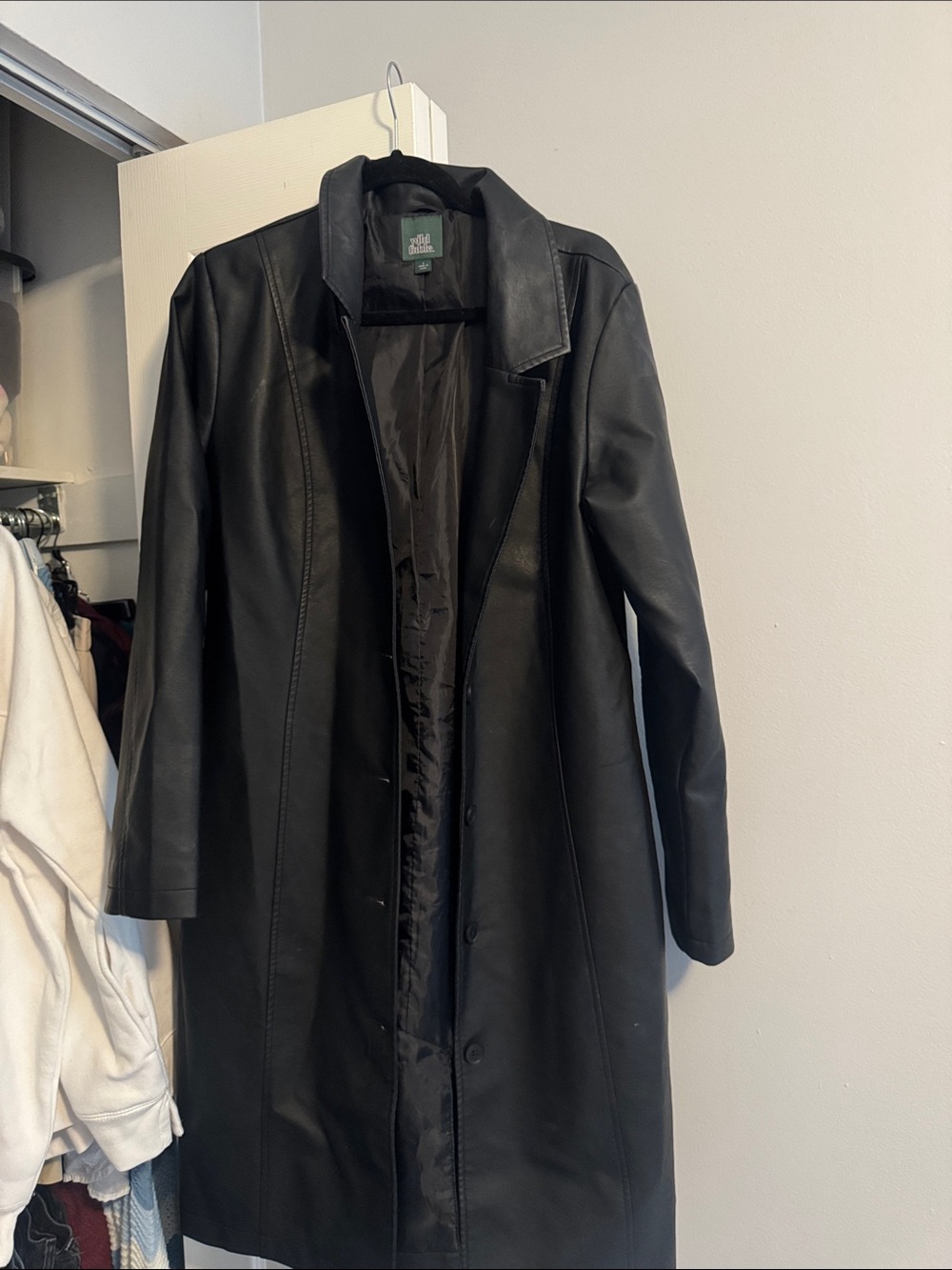 wild fable Black Faux Leather Long Trench Coat